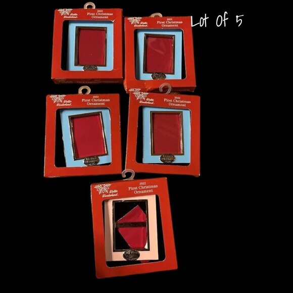 2022 Baby's First Christmas Picture Frame Ornament Pink & Blue New In Box - Picture 1 of 5